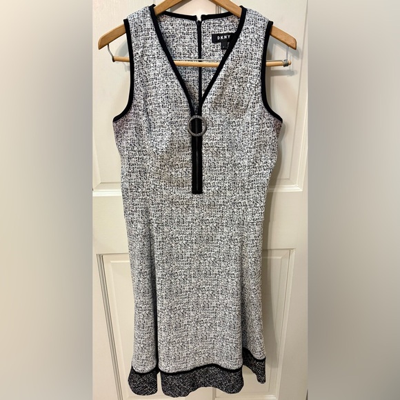 DKNY Tweed Midi Dress Monochromed Size 8 in Excellent Condition - Picture 1 of 7